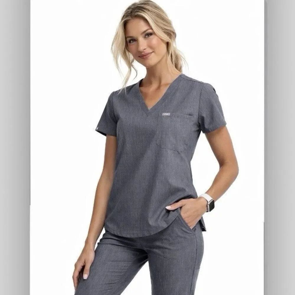 FIGS Scrub Top Womens Size Medium Catarina One Pocket FW1000 Heathered Gray